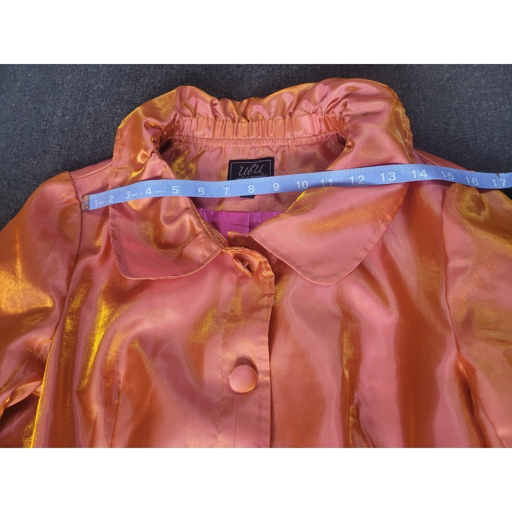 UBU 90's Y2K Metallic Orange Yellow Shift Shiny Mid Length Light Trench Coat M - Picture 11 of 15